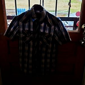 American Eagle Outfitters Western Pearl Button Down Shirt Size S Blue/Brown